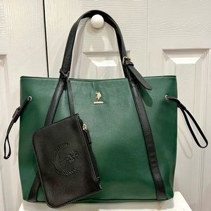 U.S. Polo Assoc. Green and Black Large Tote with Zippered Pouch